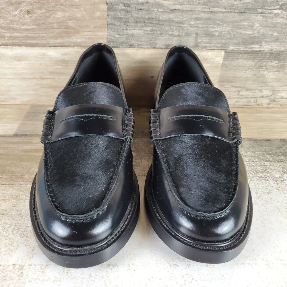 Steve Madden Madison Loafer Shoes Women Sz 7.5 M Black Leather Slip On Round Toe